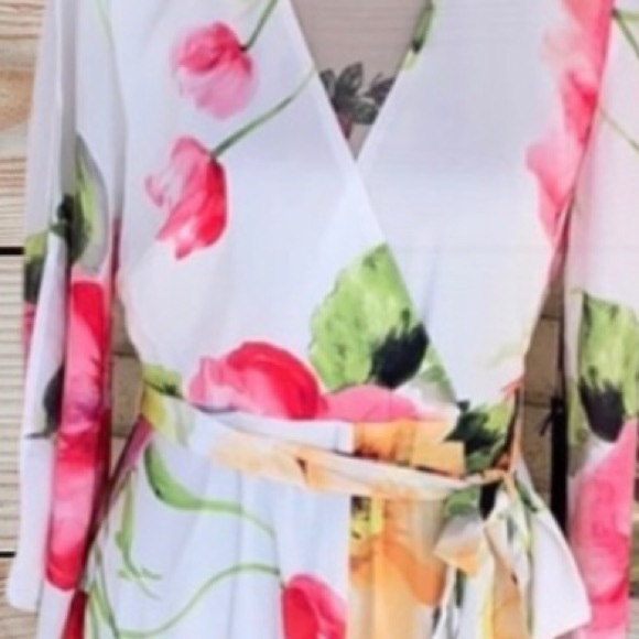 IVORY FLORAL HIGH LOW TIED WAIST FLOWY LINED DRESS - Picture 5 of 10